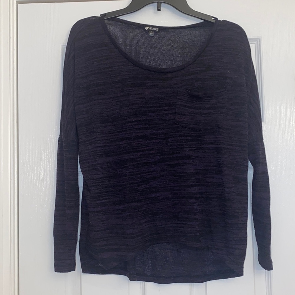 Purple and black long sleeve sweater with pocket
